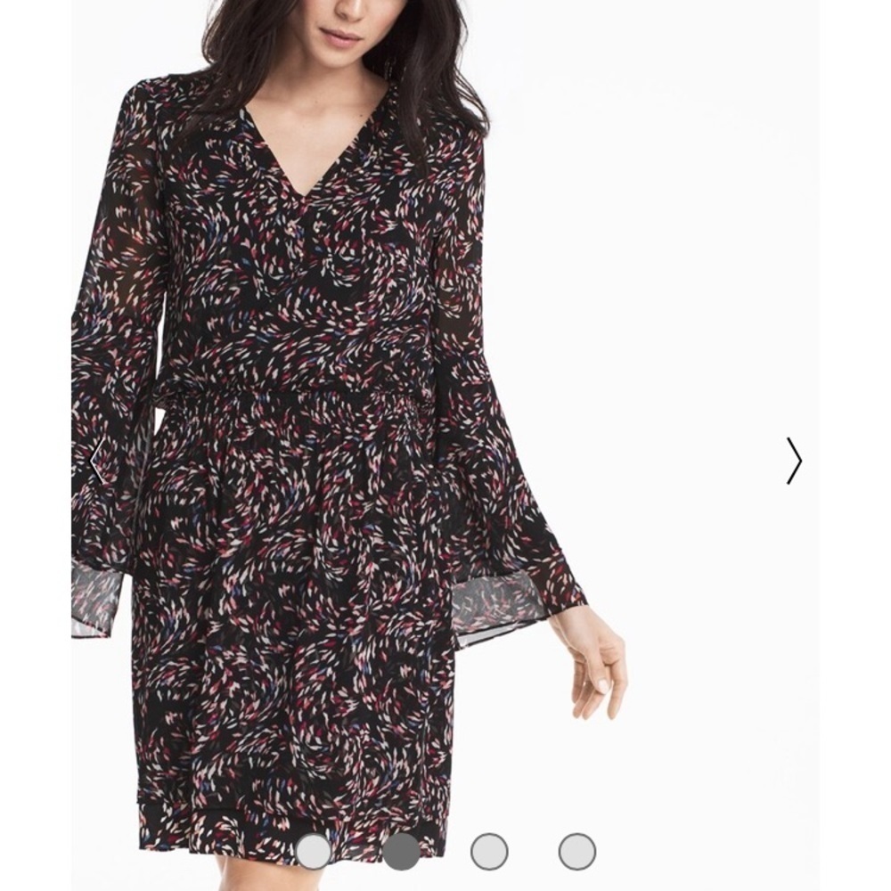 White House Black Market Scattered Print Boho Dress Bell Sleeve Sz 2